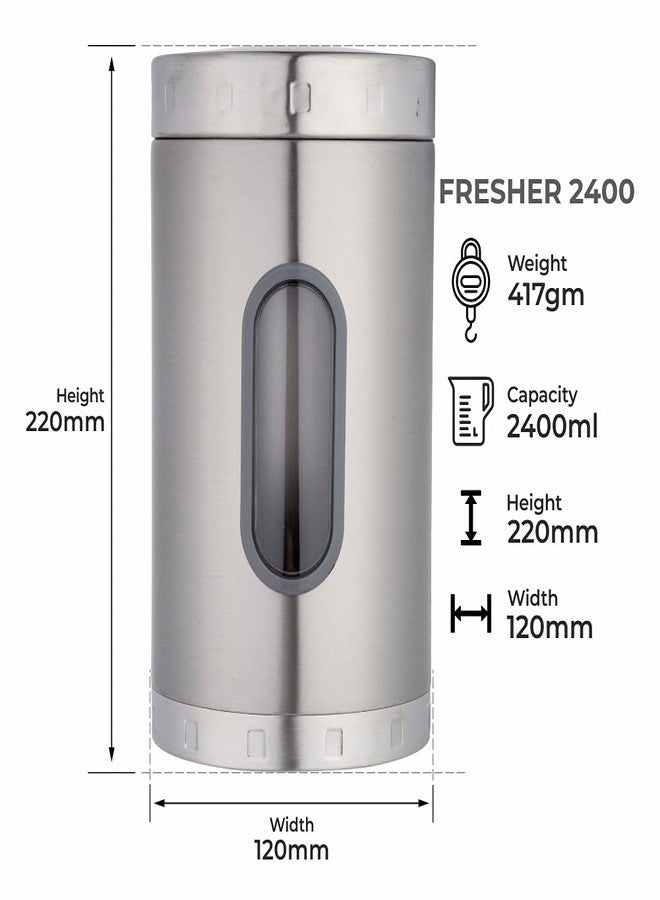 DUBBLIN Stainless Steel Storage jar container Fresher screw lid transparent visible window food safe steel Storage container 2400 ml, 1 Piece, Silver - Image 3